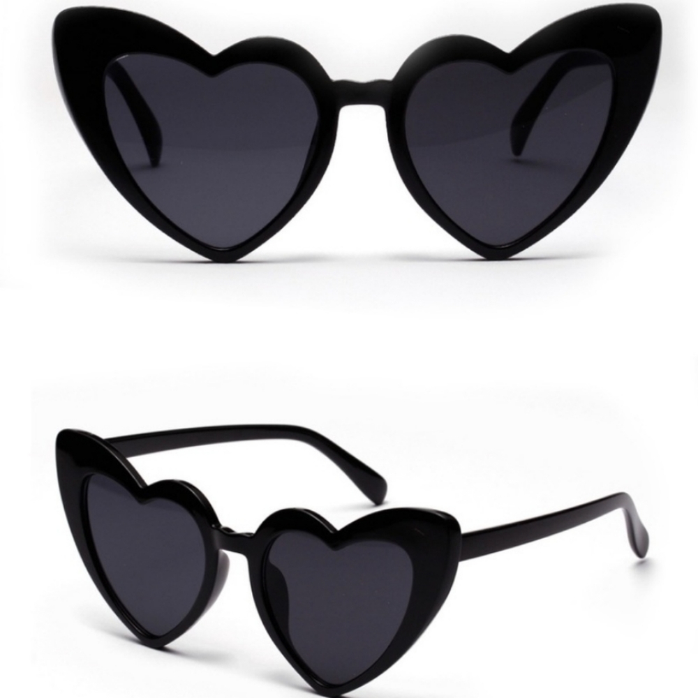 Black Heart Shaped Cat Eye Sunglasses Valentine's Day Valentine Hearts - Picture 1 of 3